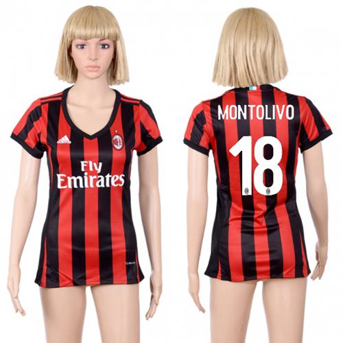 Women's AC Milan #18 Montolivo Home Soccer Club Jersey - Click Image to Close